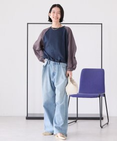 AMERICAN HOLIC 異素材ギャザースリーブミニ裏毛プルオーバ