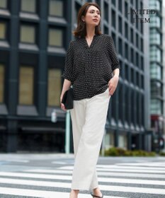 ICB 【人気のため新色追加・WEB限定・接触冷感・UVケア・速乾・洗える】BackSatinAmunzen 5分袖キーネックブラウス