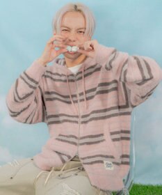 WEGO 【ユニセックス着用ITEM】シャギーボーダーニットパーカー