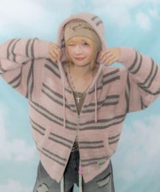 WEGO 【ユニセックス着用ITEM】シャギーボーダーニットパーカー