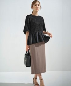 組曲 L シャーリングシフォン シアーペプラム ブラウス