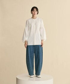 #Newans 【洗濯機可／撥水】シャーリングネック ボリュームスリーブシャツ