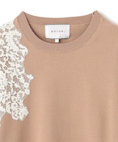 BEIGE， 【ご好評により新色追加！洗える】WILLOW / アシンメトリーレースクルーネックニット