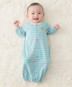 MIKI HOUSE HOT BISCUITS 【50-60cm】 みじんボーダー ワンポイント刺繍 ツーウェイオール