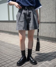WEGO ベルト付デニムタックショートパンツ