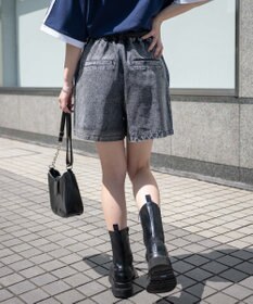 WEGO ベルト付デニムタックショートパンツ