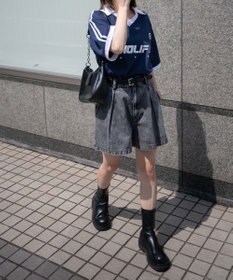 WEGO ベルト付デニムタックショートパンツ