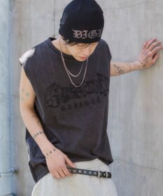 WEGO 【ユニセックス着用ITEM】ブリーチダメージアップリケノースリーブ