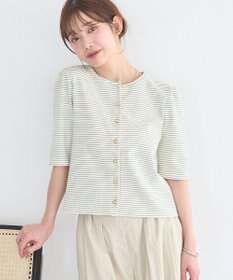 earth music&ecology ゴールドボタンボーダーカーディガン