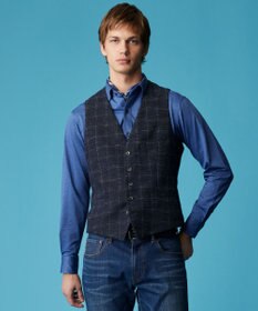 JOSEPH ABBOUD 【イタリア素材/軽量/ストレッチ】サマーツィードジャージーチェック プリント ベスト