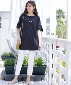 Tiaclasse 【洗える】フレアカフスポンチチュニックブラウス