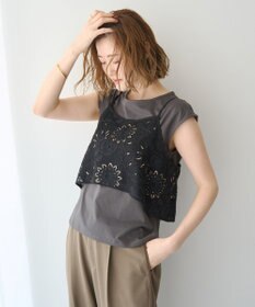 YECCA VECCA 【2点SET】刺繍メッシュキャミセットコットンTee