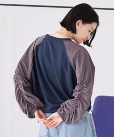 AMERICAN HOLIC 異素材ギャザースリーブミニ裏毛プルオーバ