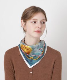 MOONBAT PAUL&JOE ACCESSOIRES(ポール & ジョー) シルクスカーフ 空 オーステルリッツ記念柱 ネコと毛糸 気球 65cm×65cm 手洗いOK