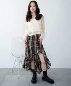 WEGO チェックアシンメトリーフリルロングスカート