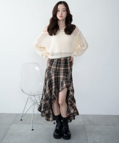 WEGO チェックアシンメトリーフリルロングスカート