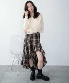 WEGO チェックアシンメトリーフリルロングスカート