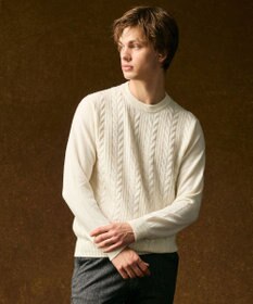 JOSEPH ABBOUD 【暖か・軽量】カシミヤブレンド クルーネック ニット ホワイト系