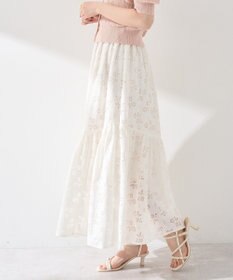 earth music&ecology 透かし花柄フレアスカート