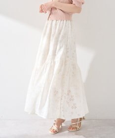 earth music&ecology 透かし花柄フレアスカート