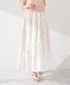 earth music&ecology 透かし花柄フレアスカート