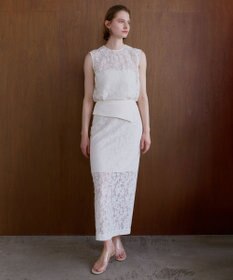 BEIGE， FLUORITE / 異素材コンビ レーススカート Ecru