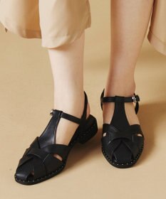 Dominic3 スタッズピース レザーケージサンダル