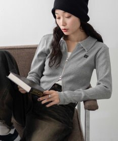 WEGO ワンポイント刺繍WZIP長袖トップス