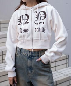 WEGO グラフィック裏起毛ショートZIPパーカー