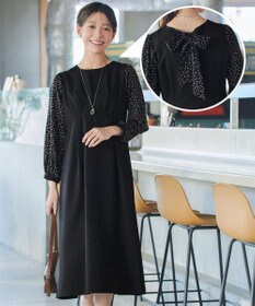 Tiaclasse L ドット柄コンビバックリボンタックワンピース