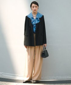 ICB シルキーシフォン Vネックフリルカラーブラウス