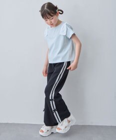 ANY KIDS 【綿100%】肩リボン×ラインストーンロゴ 半袖Tシャツ