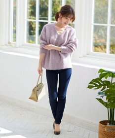 Tiaclasse L 【洗える】表情豊かなVネックMIX糸オーバーニット