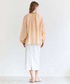 BEIGE， PAULINE / リネンヴィスコースフェイクレザー配色ブラウス