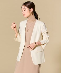 BEIGE， 【L-size】CAROLE / リネンライクノーカラーハーフ丈ジャケット