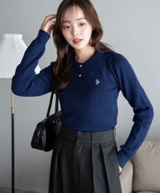 WEGO 【WEB限定/25年秋冬新作】別注USPOLOケーブルニットポロ