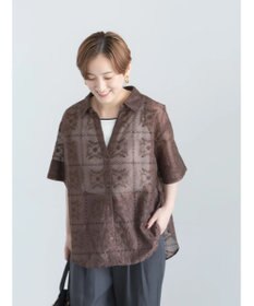 Te chichi カットワーク刺繍5分袖スキッパーシャツ