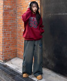 WEGO 裏起毛グラフィックビッグプルパーカー