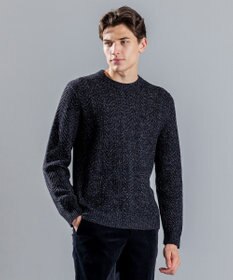 JOSEPH HOMME メランジヘリンボンストライプ　ケーブルニット