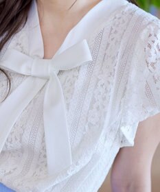 Tiaclasse 【洗える】幅広く活躍が期待できるボウタイレースブラウス