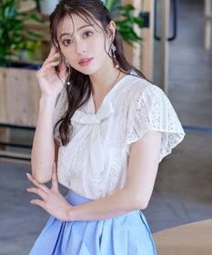 Tiaclasse 【洗える】幅広く活躍が期待できるボウタイレースブラウス