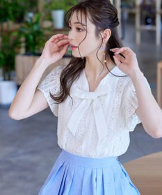 Tiaclasse 【洗える】幅広く活躍が期待できるボウタイレースブラウス