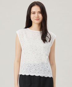 自由区 【洗える】クレープストレッチレースコンビ ニット