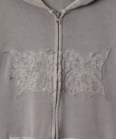 WEGO 【ユニセックス着用ITEM】ピグメントダメージアップリケZIPパーカー