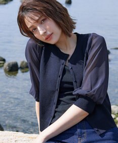 Tiaclasse L 【洗える】パフスリーブコンビカーディガン