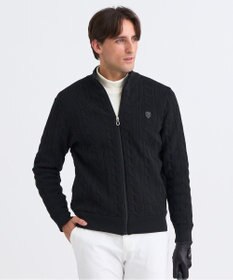 23区GOLF 【MEN】ケーブルジップアップカーディガン　防風裏地付き ブラック系