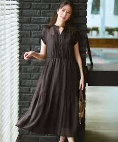 23区 【WEB&一部店舗限定】シアーワッシャー レース ワンピース ダークブラウン系