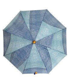 +RING 【限定/日本製】レディース向け 晴雨兼用傘 （長ショート）BLU denim-like pattern SR358