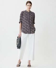 ICB L 【人気のため新色追加・接触冷感・UVケア・速乾・洗える】BackSatinAmunzen 5分袖バンドカラーブラウス