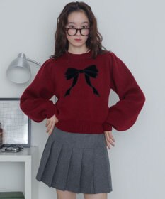 WEGO ベロアリボンアップリケタックスリーブニット